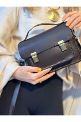 %100 Gerçek Deri Elyapımı Kadın Kahverengi Omuz Askılı Çift Kilitli El - Çapraz Postacı Çanta