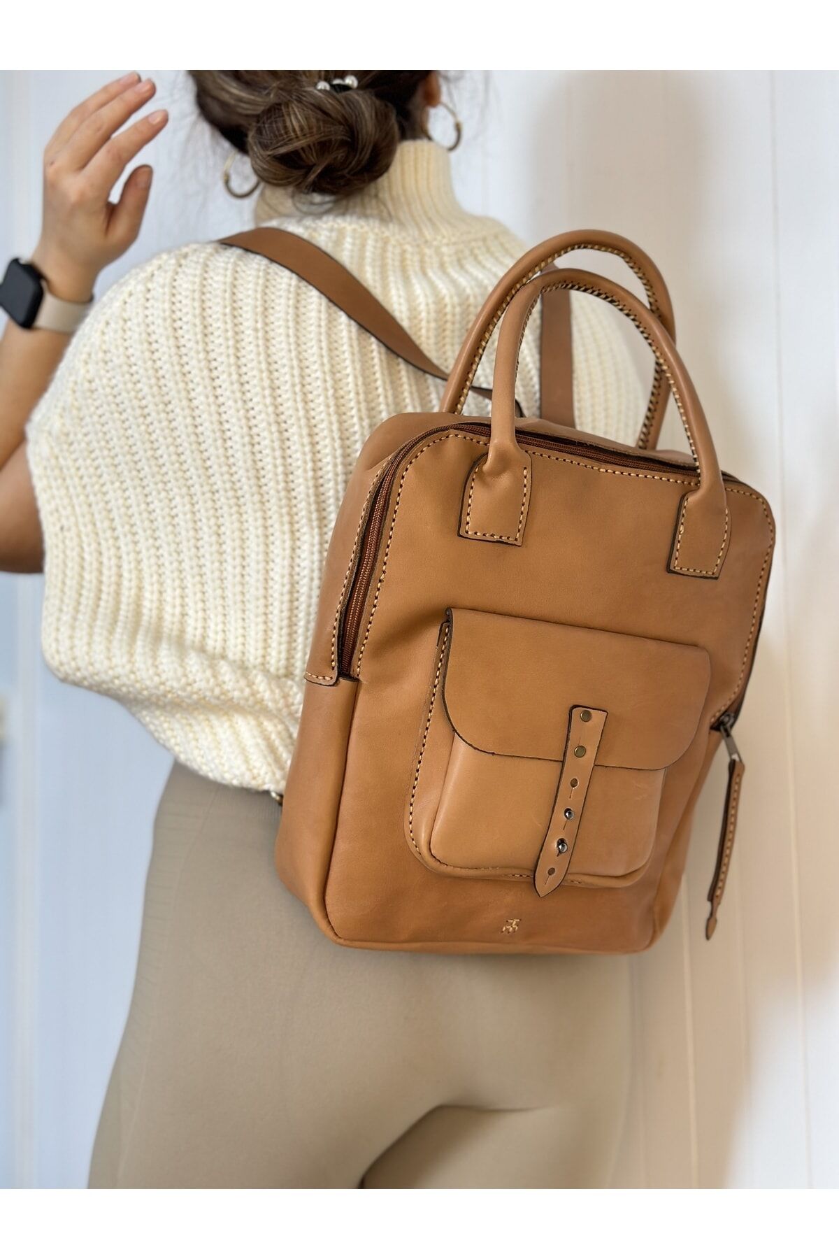 % 100 Hakiki Deri El Yapımı Sırt Çantası-el Çantası