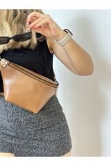 %100 Hakiki Deri El Yapımı Kanvas Kemerli Taba Deri Kadın Erkek Unisex Bel Çantası Freebag