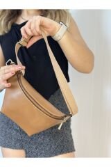 %100 Hakiki Deri El Yapımı Kanvas Kemerli Taba Deri Kadın Erkek Unisex Bel Çantası Freebag