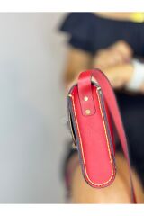 %100 Hakiki Deri El Yapımı Kadın Kırmızı Kilitli Postacı Çanta Omuz Askılı Dikdörtgen Çanta