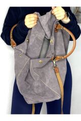 %100 Gerçek Süet Deri El Yapımı Gri-taba Kol Çantası Ayarlanabilir Omuz Askılı Çapraz Büyük Çanta