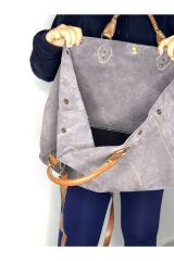 %100 Gerçek Süet Deri El Yapımı Gri-taba Kol Çantası Ayarlanabilir Omuz Askılı Çapraz Büyük Çanta