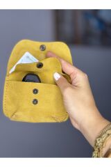 % 100 Gerçek Süet Deri Bozuk Para Cüzdanı El Yapımı 2 Gözlü Cüzdan Deri kartlık