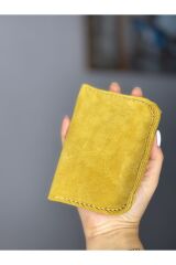 % 100 Gerçek Süet Deri Bozuk Para Cüzdanı El Yapımı 2 Gözlü Cüzdan Deri kartlık