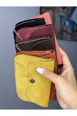 % 100 Gerçek Süet Deri Bozuk Para Cüzdanı El Yapımı 2 Gözlü Cüzdan Deri kartlık